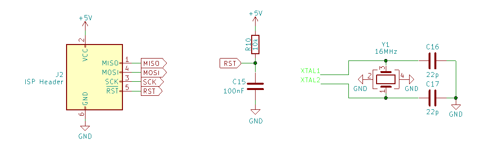 Schematic elements necessary for the ISP of the ATMega328P